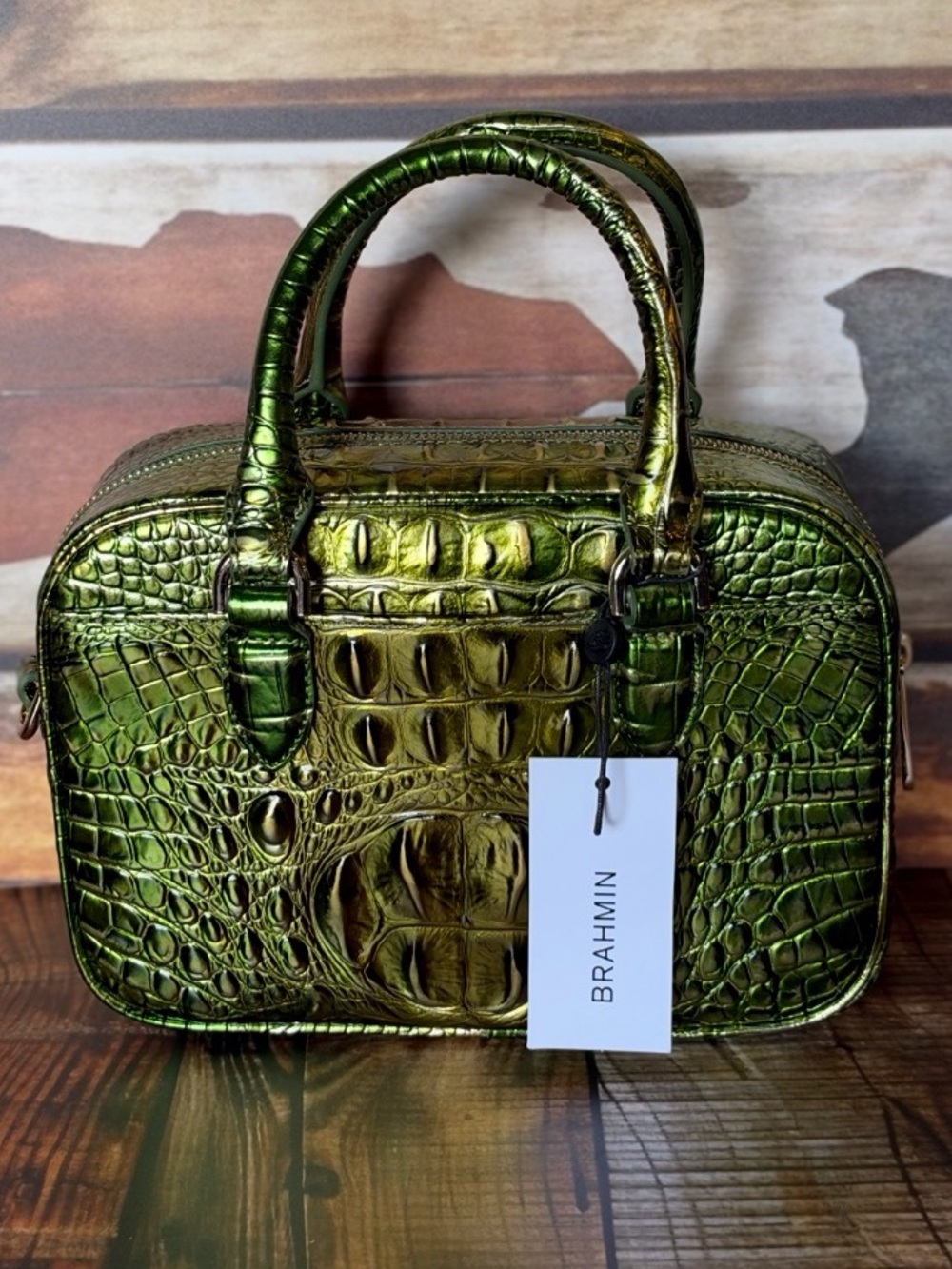 Firm ~~ 2x eyes Brahmin Mara Cacti Green Metallic Beauty NWT - Picture 3 of 16
